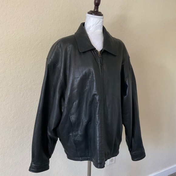Other - Vintage Couturé J Park Black Leather Bomber Jacket Mens L 90s Minimalist